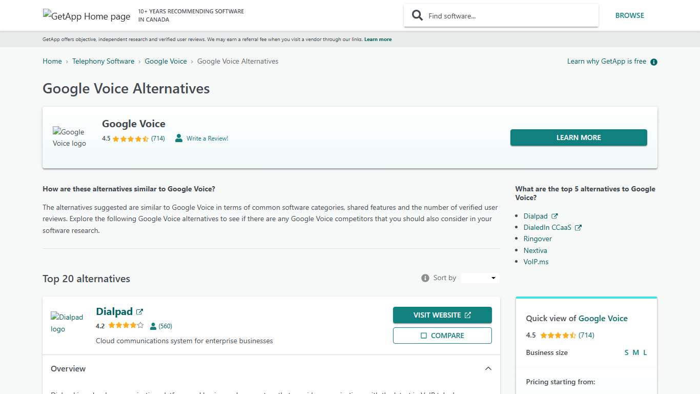 Top 20 Google Voice Alternatives | GetApp Canada 2026